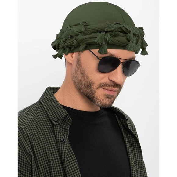 ⚡Men Women Armygreen Satin Head Wraps Skull Cap Tassels Braid Beanie Turban - Picture 5 of 9